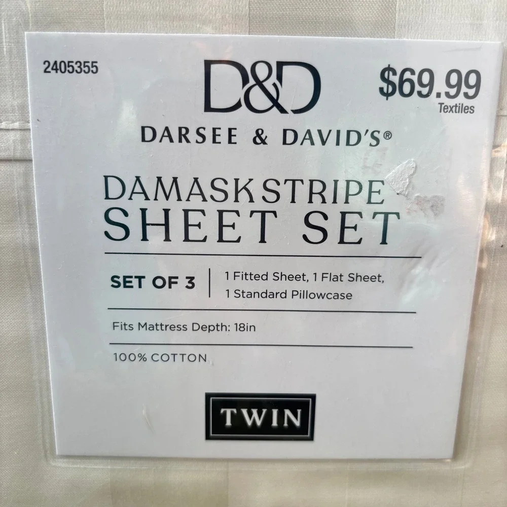 Damask Stripe Sheet Set Luxury Sateen Bedding Collection Ivory Cream New